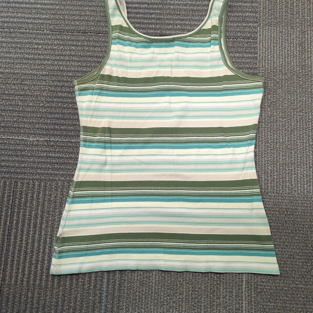 Eddie Bauer Green and Cream Striped Tank Top